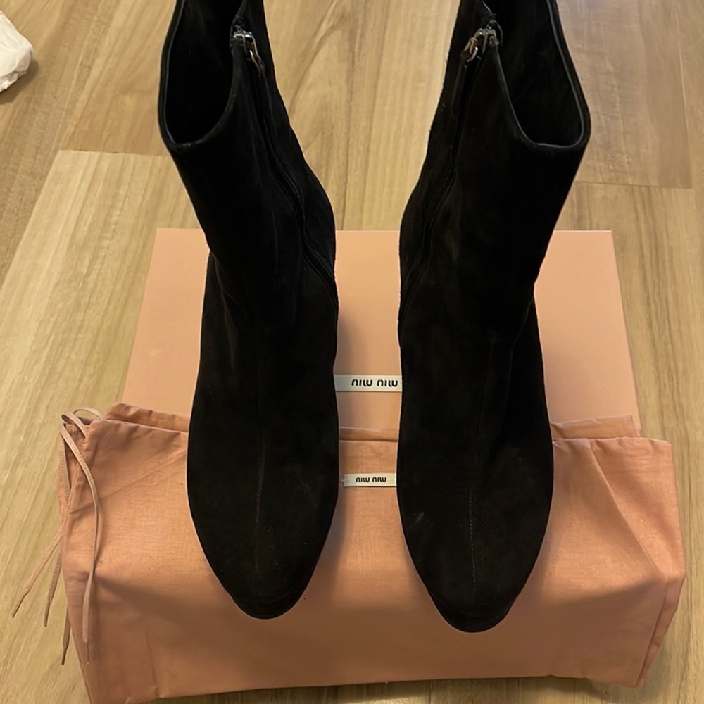 Miu miu platform suede booties